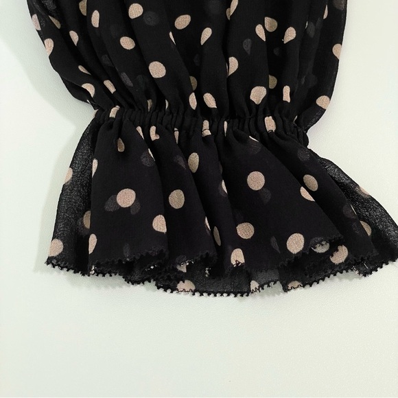Nicholas Sheer Silk Polka Dot Smocked Tie Front Cropped Blouse Black Small - Picture 14 of 16
